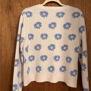 Adrianna Papell Cream Crewneck Sweater with Blue and Pink Floral Motif